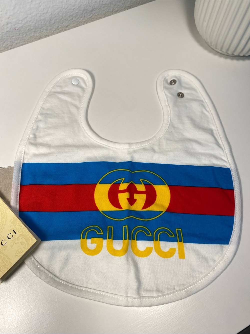 NWT GUCCI Interlocking G Web Stripe Baby Bib